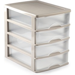 Plasticforte Ladeblok/bureau organizer met 4x lades - beige/transparant - L35,5 x B27 x H35 cm - Ladeblok