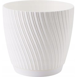 Form Plastic Plantenpot/bloempot Waves - kunststof - ivoor wit - D27 x H24 cm - met schotel - Plantenpotten