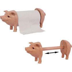 AN EXTENSIBLE CAST IRON PIGGY KITCHEN ROLL HOLDER