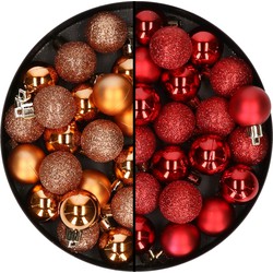 40x stuks kleine kunststof kerstballen rood en koper 3 cm - Kerstbal