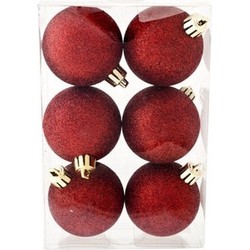 Cosy & Trendy Kerstballen - 6x st - donkerrood - glitters - 6 cm - Kerstbal