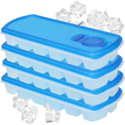 Voordeelset van 4x stuks iJsblokjes/ijsklontjes maken bakjes met afsluit deksel blauw 26 cm - IJsblokjesvormen