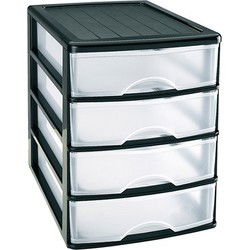 Plasticforte Ladeblok met 4 lades - zwart/transparant - Ladeblok