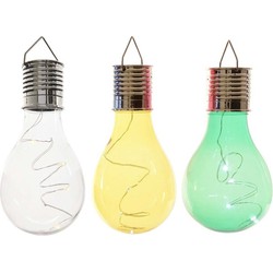 3x Buitenlampen/tuinlampen lampbolletjes/peertjes 14 cm transparant/groen/geel - Buitenverlichting