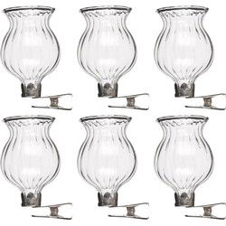 6x Kleine vaasjes van glas met clip 6 x 4 cm - Vazen