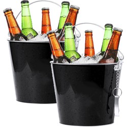 IJsemmer/bierkoeler - 2x - 6L - metaal - zwart - flesopener - IJsemmers