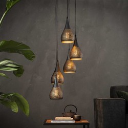 Hanglamp industrieel getrapt Aya 5-lichts zwart bruin