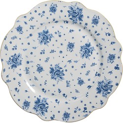 Clayre & Eef Dinerbord  Ø 27 cm Wit Blauw Porselein Roosjes Eetbord