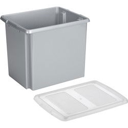 Sunware opslagbox kunststof 45 liter lichtgrijs 45 x 36 x 36 cm met deksel - Opbergbox