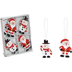 8x stuks houten kersthangers kerstmannen en sneeuwpop 6 cm kerstornamenten - Kersthangers