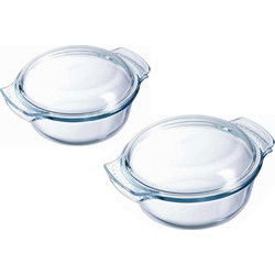 Ovenschalen set van glas met deksel - 2x - 3 en 2,1 liter - met easy grip - Ovenschalen