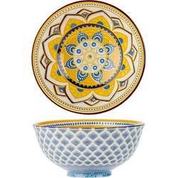 Oosterse serveerschaal - geel - rond - 12 cm - porselein - soepkom - diep bord - Serveerschalen
