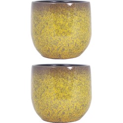 Set van 2x stuks bloempot goud geel flakes keramiek voor kamerplant H14 x D16 cm - Plantenpotten