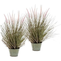 2x Pennisetum grasplant kunstplant 58 cm met pot - Kunstplanten