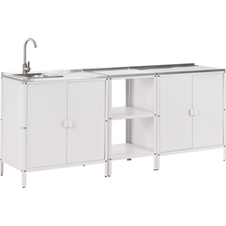 VILAMA - Tuinkookeiland met kast en spoelbak 3-delig - Wit - RVS