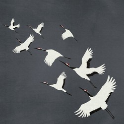 Origin Wallcoverings fotobehang kraanvogels donkergrijs - 3 x 3 m - 357235