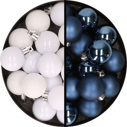 36x stuks kunststof kerstballen wit en donkerblauw 3 en 4 cm - Kerstbal