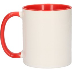 Koffiemok / thee beker - 4x - 300 ml - Wit/rood - keramiek - Bekers