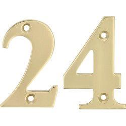 AMIG Huisnummer 24 - massief messing - 5cm - incl. bijpassende schroeven - gepolijst - goudkleur - Huisnummers