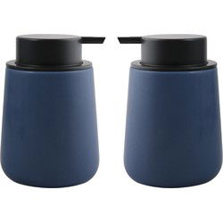 MSV Zeeppompje/dispenser Malmo - 2x - Keramiek - donkerblauw/zwart - 8,5 x 12 cm - 300 ml - Zeeppompjes