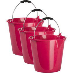 3x stuks huishoud schoonmaak emmers kunststof roze 9 liter inhoud 30 x 26 cm - Emmers