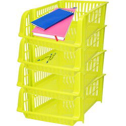 Plasticforte Stapelbare opbergmand - 4x - Groen - 16L - kunststof - 38 x 28 x 15 cm - Opbergmanden