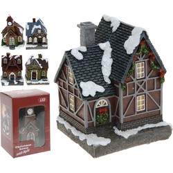 5x Verschillende polystone kersthuisjes/kerstdorpje huisjes met verlichting 13,5 cm - Kerstdorpen