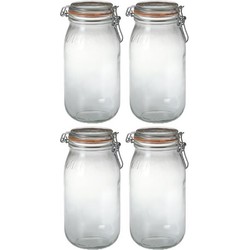 4x Luchtdichte weckpotten transparant glas 2 liter - Weckpotten