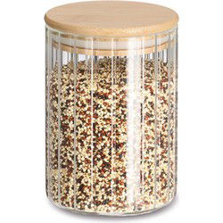 Zeller Voorraad/bewaar pot Grooves - hard glas - transparant - 550 ml - bamboe deksel - luchtdicht - Voorraadpot
