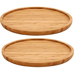 2x stuks voedsel/hapjes serveerplank van bamboe diameter 25 cm met rand - Serveerplanken