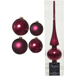 Glazen kerstballen pakket framboos roze glans/mat 38x stuks 4 en 6 cm met piek glans - Kerstbal