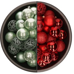 74x stuks kunststof kerstballen mix van rood en mintgroen 6 cm - Kerstbal