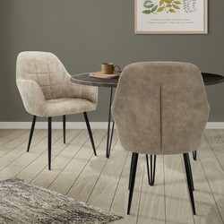Set van 2 eetkamerstoelen, grijs beige, met rugleuning en armleuningen