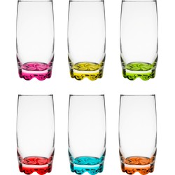 Glasmark longdrink/waterglazen Tumblers - glas - gekleurde basis - 6x stuks - 350 ml - Longdrinkglazen