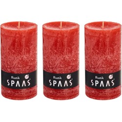 3x Rustieke kaarsen rood 7 x 13 cm 60 branduren sfeerkaarsen - Stompkaarsen