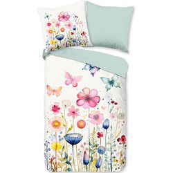 Pure Bloemenweide en Vlinders Dekbedovertrek Multi-1-persoons (140 x 200/220 cm)