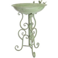 A PAIR OF IRON BIRD BATHS ON STAND