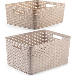 Set van 5x stuks opbergboxen/opbergmandjes rotan taupe kunststof - Opbergbox