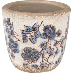 Clayre & Eef Bloempot  Ø 13x12 cm Beige Blauw Keramiek Bloemen Bloempot Binnen