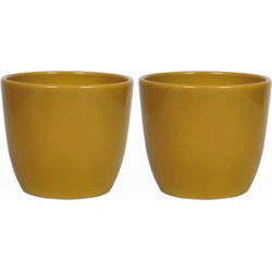 Floran Bloempot - 2x - okergeel - glans - keramiek - 15 x 13 cm - Plantenpotten
