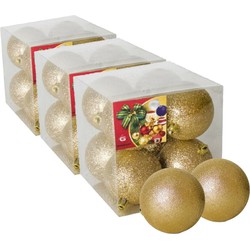 24x stuks kerstballen goud glitters kunststof 7 cm - Kerstbal