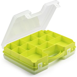Opbergkoffertje/opbergdoos/sorteerbox 22-vaks kunststof groen 28 x 21 x 6 cm - Opbergbox