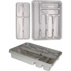 Hega Hogar bestekbak inzetbak - 2x - met oplegbakje - grijs - 39 x 31 cm - Bestekbakken