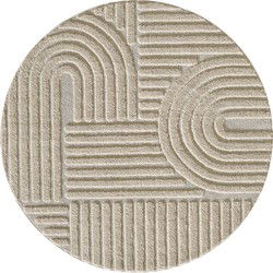 Rond Laagpolig vloerkleed Arte - Japandi Stijl - Beige - 120 cm ⌀ rond