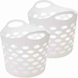 5Five Flexibele wasmand/opbergmand - 2x - rond - wit - 28 liter - D39 x H54 cm - Wasmanden