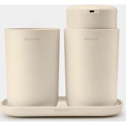 ReNew Badkameraccessoire-set, zeepdispenser, tandenborstelhouder en schaal - Soft Beige