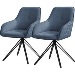 Eetkamerstoel set van 2 draaibare stoelen blauw in geweven stof met rugleuning en armleuningen ML design