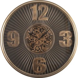 LW Collection LW Collection Wandklok radar Kelvin brons bruin 80cm - Wandklok romeinse cijfers draaiende tandwielen - Industriële wandklok stil uurwerk