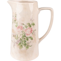 Clayre & Eef Decoratie Kan  21x15x25 cm Roze Beige Keramiek Bloemen Waterkan