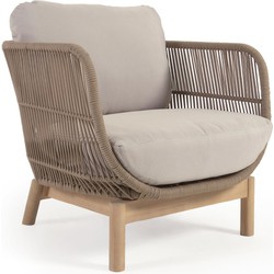 Kave Home - Catalina fauteuil gemaakt met beige touw en FSC massief acaciahout